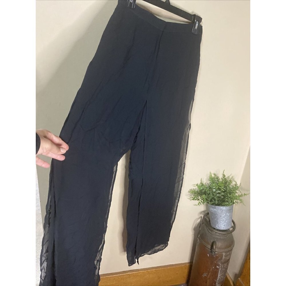 VINTAGE Tadashi Pants Sz 2 Evening Semi Sheer Black High Waist Formal Made USA